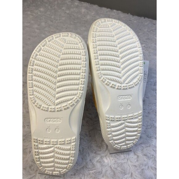 CROCS Classic Glitter Sandal White/Orange Sherbet Slip On Slide Sandal Sz 8 W - Picture 3 of 8